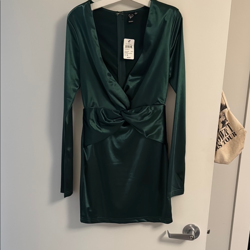 Windsor Emerald Satin Long Sleeve Dress
